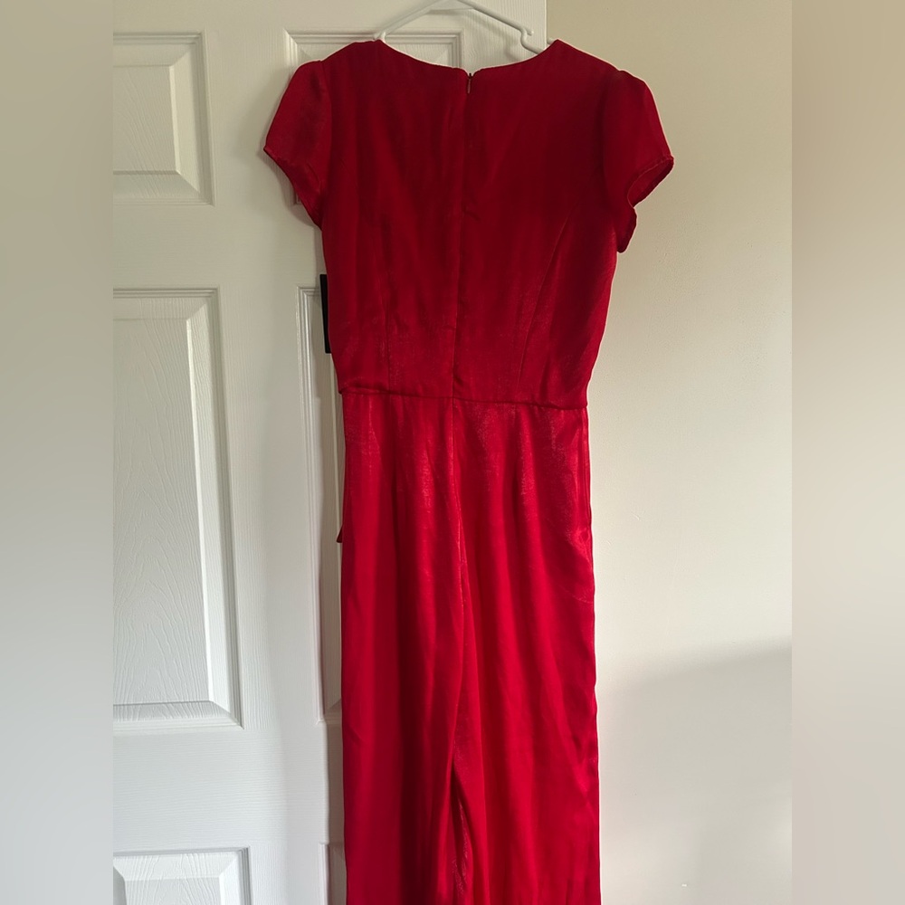 Lulu’s Red Satin Wrap Jumpsuit - Picture 5 of 5